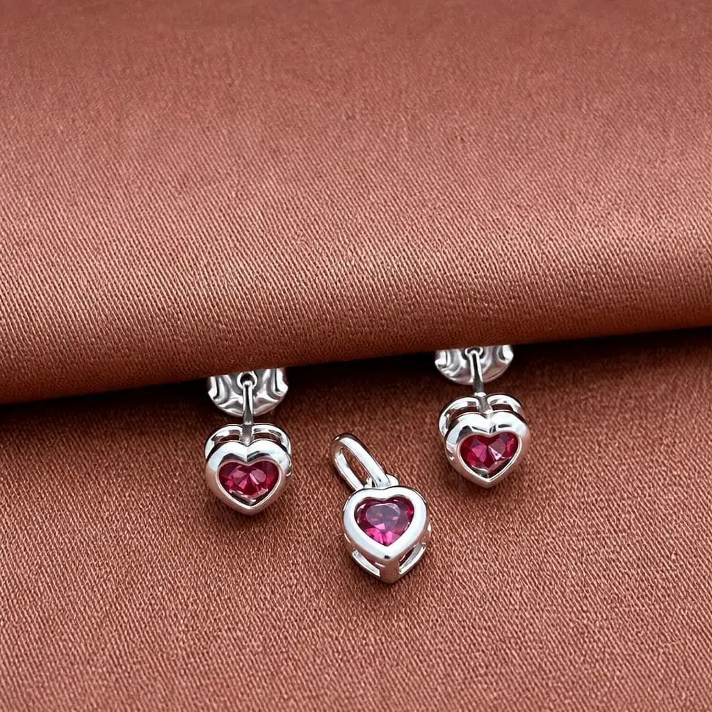 Conjunto Coração Cravação Inglesa — semijoia bruta cravejados da Santana Brutos, atacado para lojistas