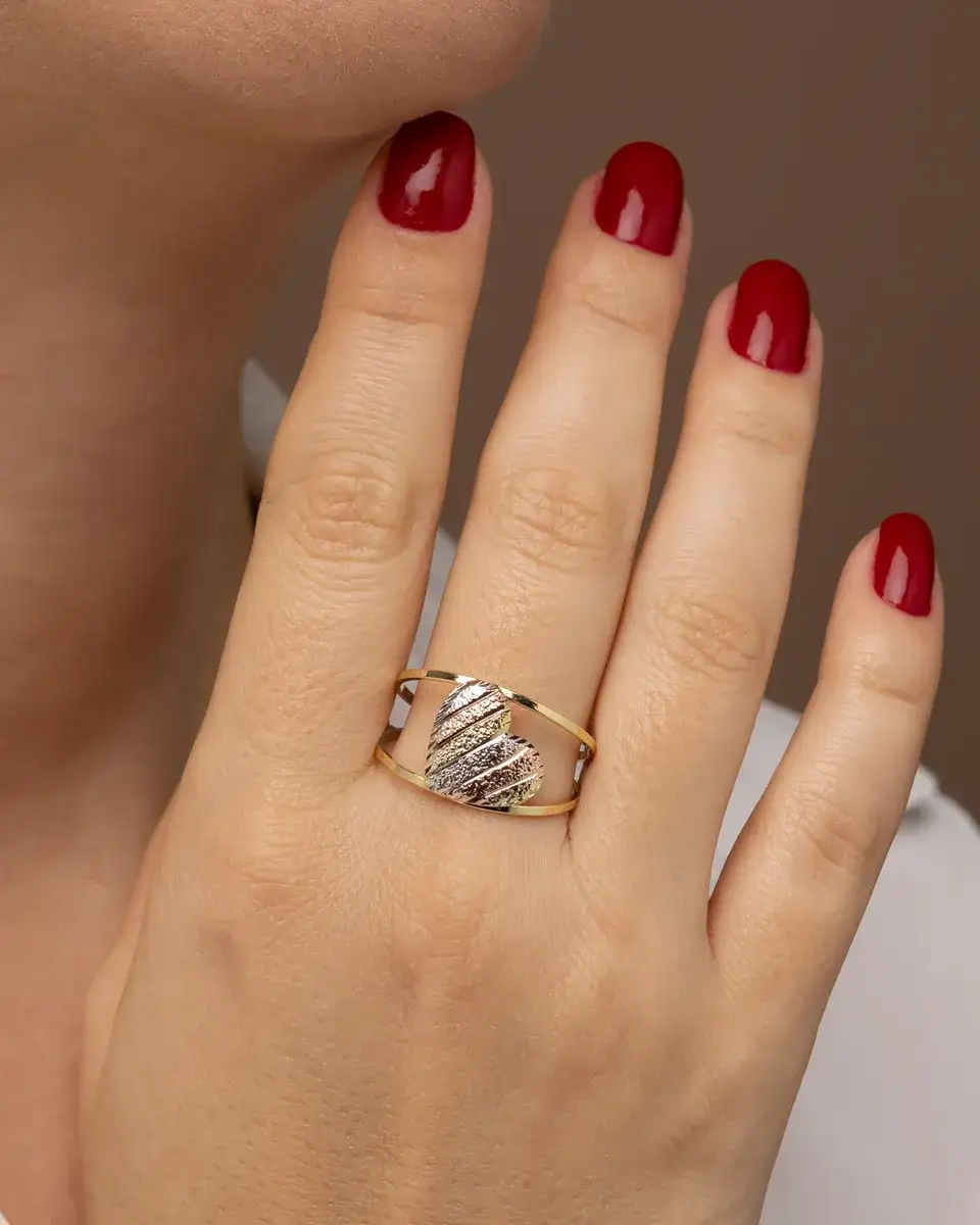 Anel Coração Diamantado para Banho de Três Cores — semijoia bruta diamantados da Santana Brutos, atacado para lojistas