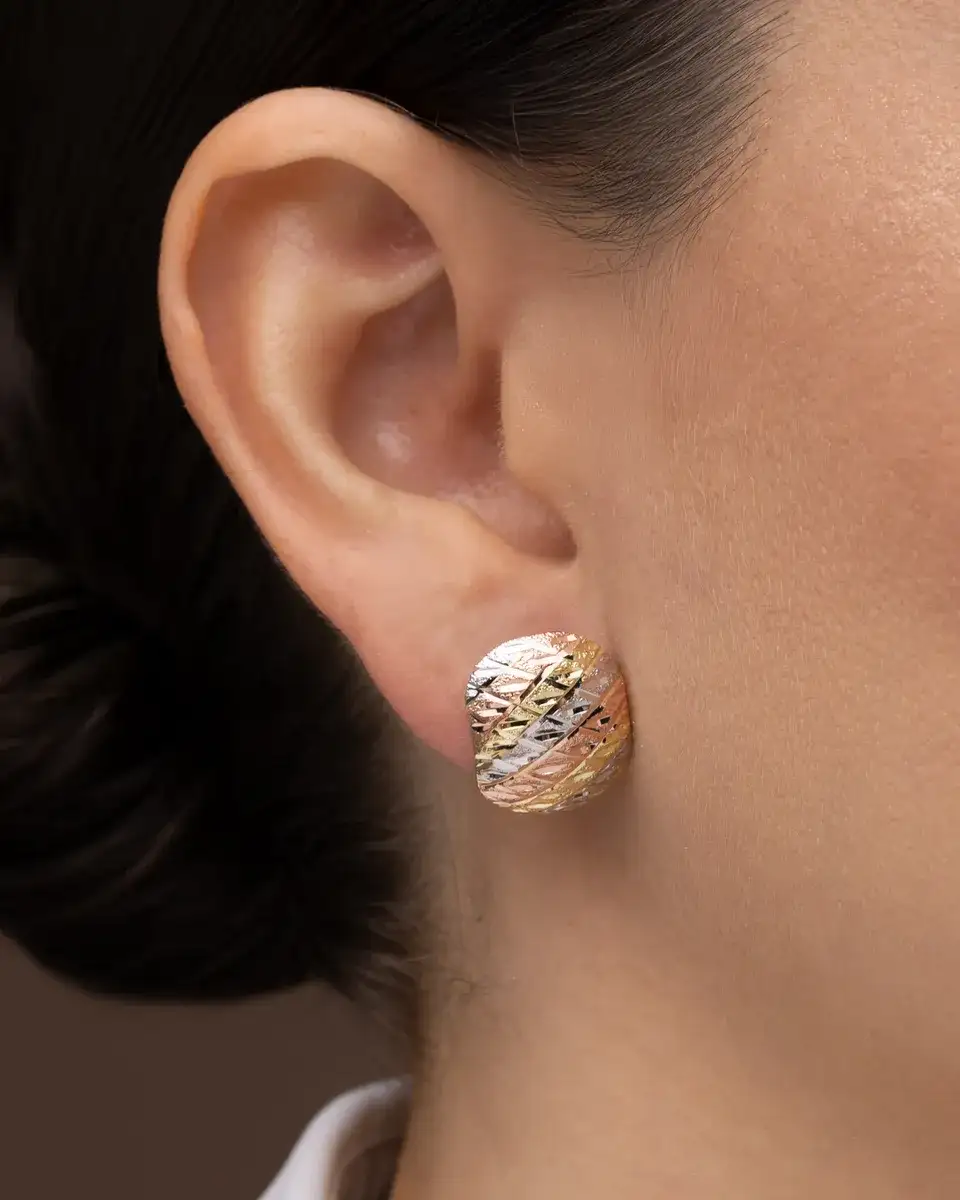 Brinco Diamantado para Banho de Três Cores — semijoia bruta diamantados da Santana Brutos, atacado para lojistas