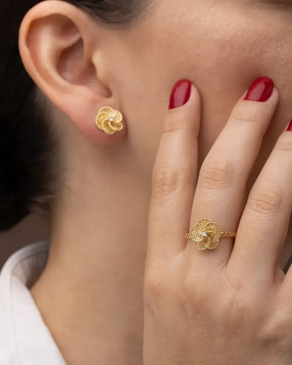 Conjunto Coração Vazado Delicado Filigrana — semijoia bruta diamantados da Santana Brutos, atacado para lojistas