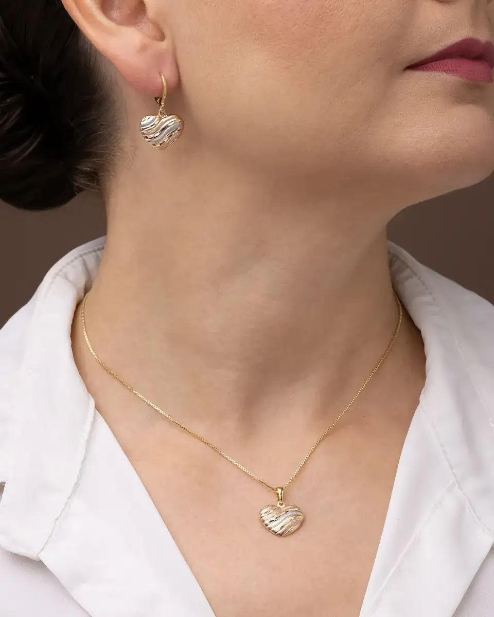 Conjunto de Coração Diamantado para Apliques de Ródio — semijoia bruta diamantados da Santana Brutos, atacado para lojistas